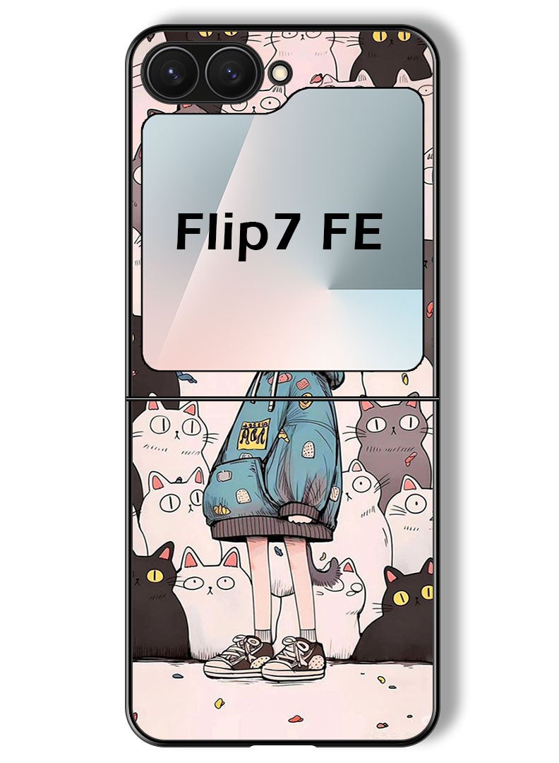 Theodor Case Compatible with Samsung Galaxy Z Flip 7 FE 6.7 Inch Protection Shockproof Bumper Cover Cats & Girl - Image 1