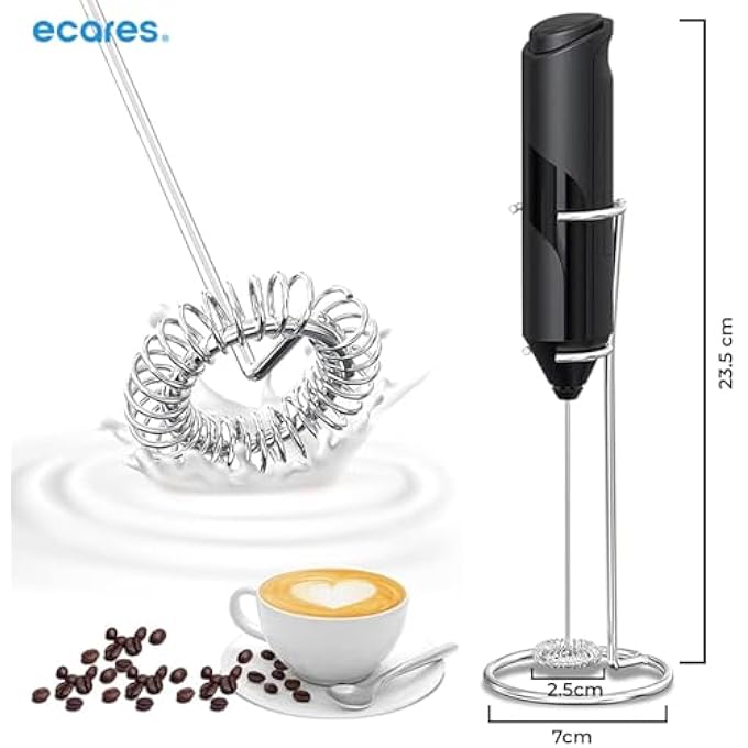 ECARES Milk Frother With Stand Handheld Battery Operated Stainless Steel Stand Foam Maker Whisk Drink Mixer For Latte Cappuccino Coffee Frappe Matcha And Hot Chocolate Etc Black - Image 2