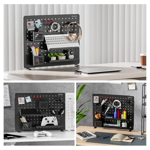 PEGZONE Clamp-on Desk Pegboard, Desk Organizer for Office Gaming Home, Magnetic Metal Peg Board with 15 Accessories, Privacy Panel for Office, 20.4" x 16.5", Large, Black - Image 3