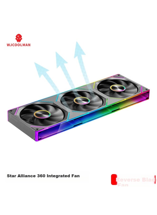 Play Jia Wanjia Starlink 360 Integrated Building Blocks Fan Black Reverse Blade 12cm Infinite Mirror Light Synchronous Pwm Speed Control Chassis Fan Argb Desktop Computer Silent - Image 1