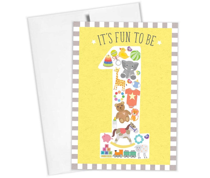 Tiny Expressions 1st Birthday Card for Boy or Girl – 5" x 7" ‘It’s Fun to Be 1’ Happy First Birthday Card, Gender-Neutral Design - Includes a Matching White Envelope - Image 1