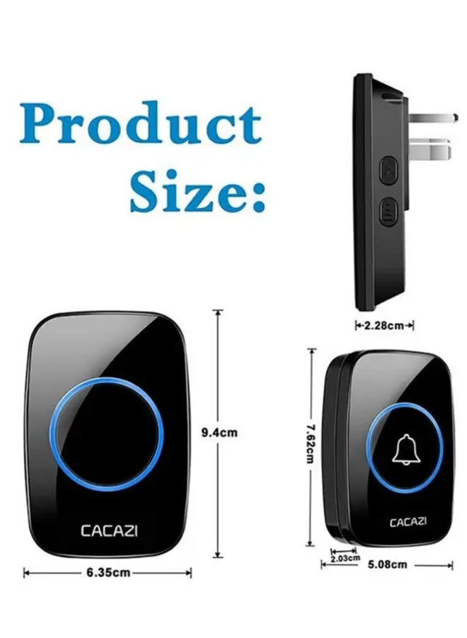 كاكازي جرس باب لاسلكي مقاوم للماء مع فلاش LED ، مدى يزيد عن 1000 قدم ، 60 صوتا و 5 مستويات من الصوت ، جرس باب لاسلكي للمنزل والمكتب والشقة والفندق والمستودع ومضاد للسرقة أسود - Image 4