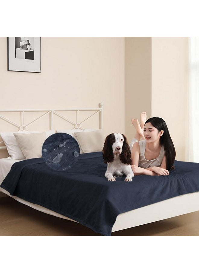 DUJUIKE DUJUIKE Waterproof Dog Blanket, Flannel Leak-Proof Blanket, Waterproof Dog Bed Cover Pet Blanket, Navy Blue Cover Blanket for Furniture Bed Sofa, Waterproof Double-Sided Blanket (40"×60", Navy Blue)  - Image 2