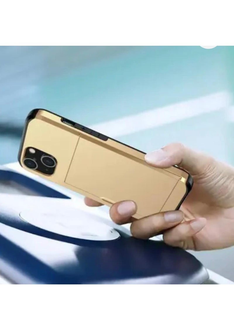 GULFLINK iPhone 15 Plus Case with Card Holder Heavy Duty Dual Layer Hidden Card Slot Slim Wallet case Gold  - Image 2