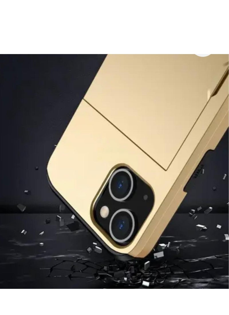 GULFLINK iPhone 15 Plus Case with Card Holder Heavy Duty Dual Layer Hidden Card Slot Slim Wallet case Gold  - Image 3