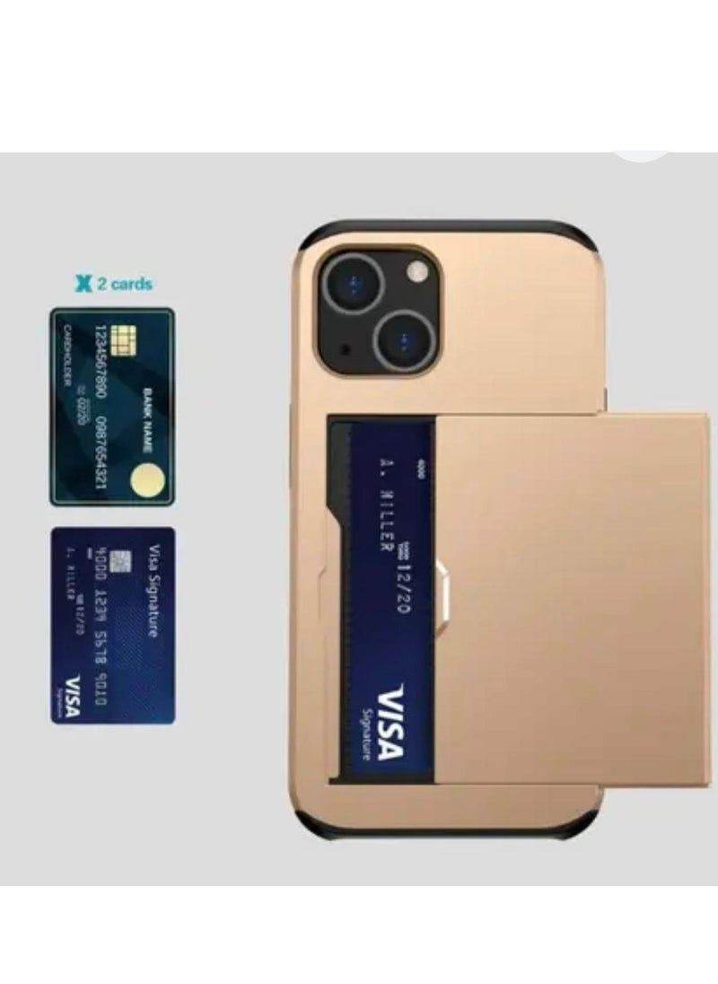 GULFLINK iPhone 15 Plus Case with Card Holder Heavy Duty Dual Layer Hidden Card Slot Slim Wallet case Gold  - Image 5