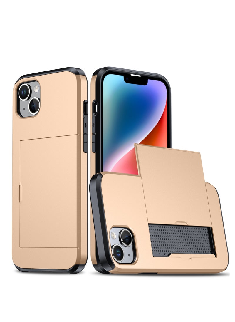 GULFLINK iPhone 15 Plus Case with Card Holder Heavy Duty Dual Layer Hidden Card Slot Slim Wallet case Gold  - Image 1