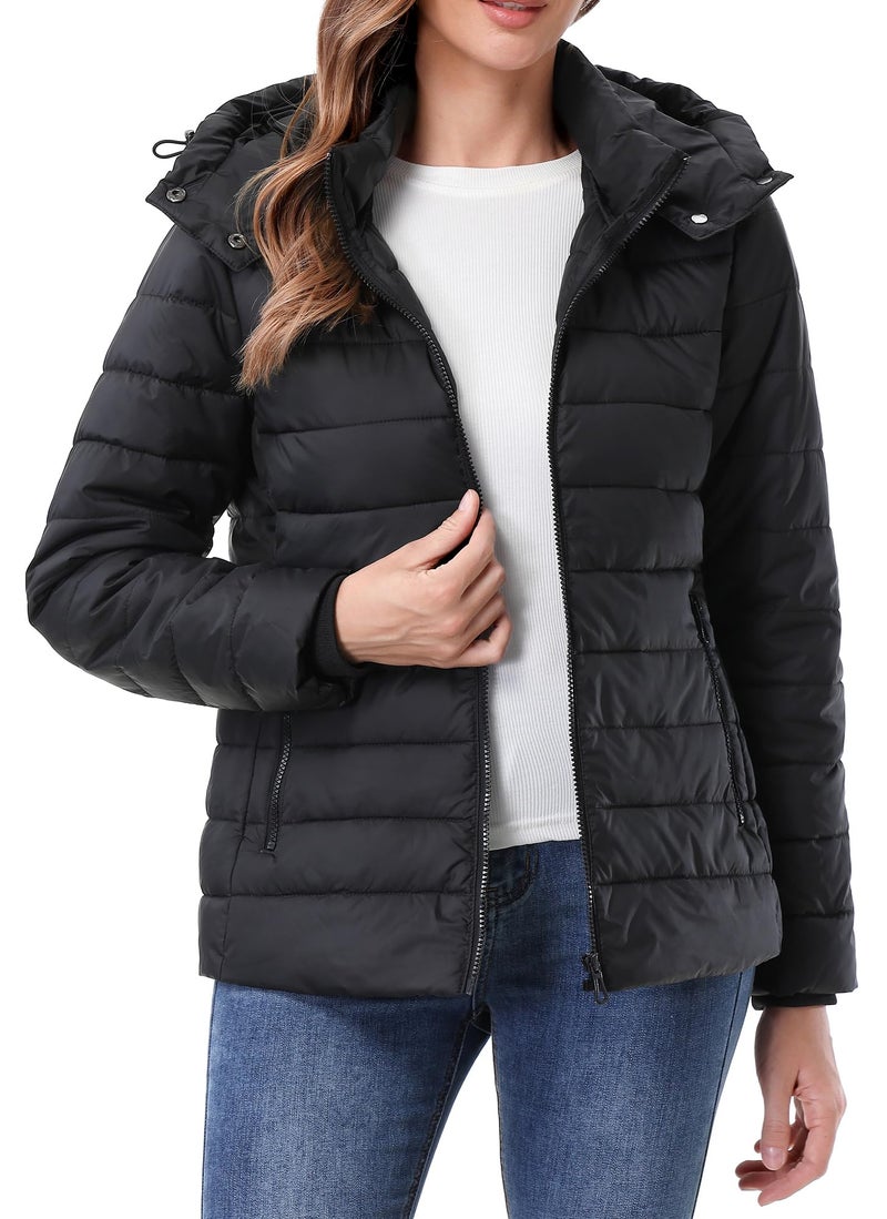 TDYPCI Women's Winter Coat Lightweight Waterproof Puffer Jacket - Quilted Short Down Coat for Women, Ultra Warm Winter Jacket with Hood - Image 3