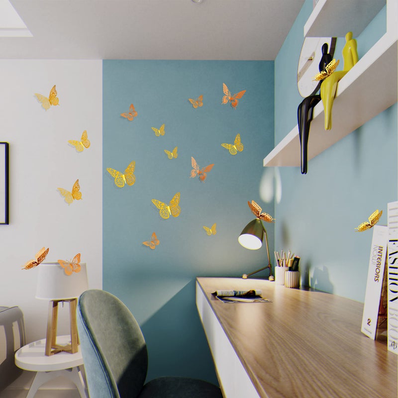 SAOROPEB 3D Butterfly Wall Decor, 48 Pcs 4 Styles 2 Color 3 Sizes, Removable Metallic Wall Sticker Room Mural Decals for Kids Bedroom Nursery Classroom Party Decoration (2 Color) - Image 4