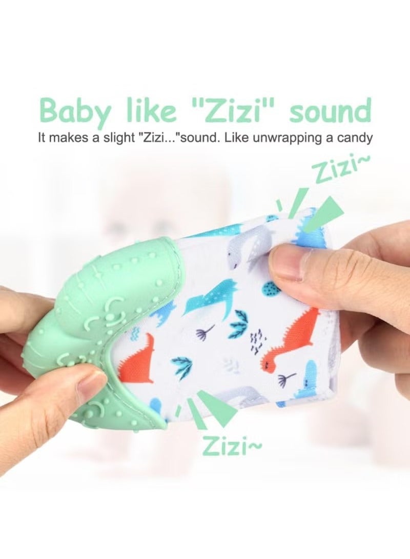 Kissy Baby 2PCS Baby Teething Set, Includes Baby Chew Toy and Silicone Mitten Teether Glove, Infant Soothing Pain Relief for Baby (Green) - Image 4