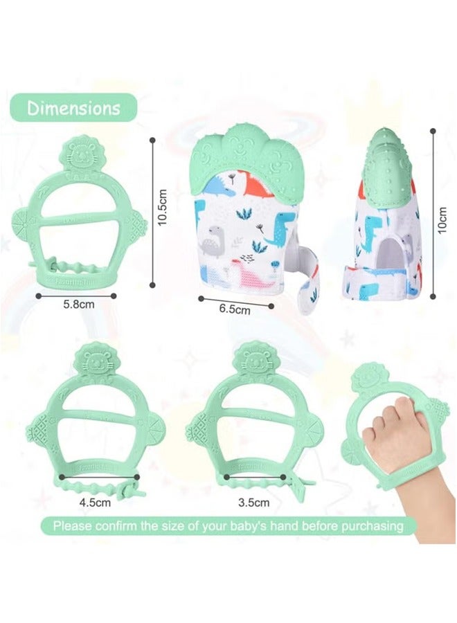 Kissy Baby 2PCS Baby Teething Set, Includes Baby Chew Toy and Silicone Mitten Teether Glove, Infant Soothing Pain Relief for Baby (Green) - Image 2