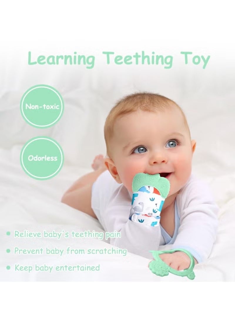 Kissy Baby 2PCS Baby Teething Set, Includes Baby Chew Toy and Silicone Mitten Teether Glove, Infant Soothing Pain Relief for Baby (Green) - Image 3