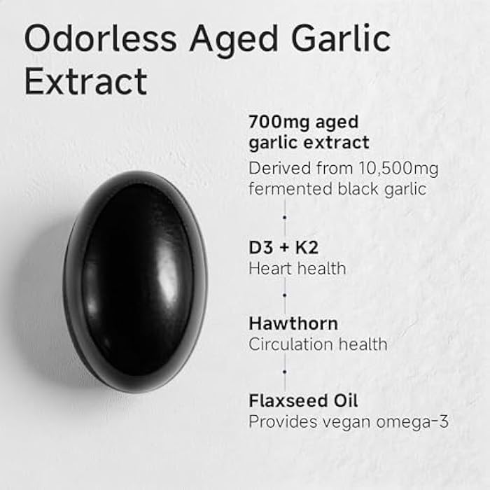 Alliwise Aged Black Garlic Extract 700mg with Vitamin D3 & K2 – Odorless Garlic Supplement for Heart & Circulation Support, High-Purity Age, Small Softgels, Easy to Digest, 3rd Party Tested - Image 4