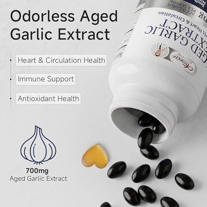 Alliwise Aged Black Garlic Extract 700mg with Vitamin D3 & K2 – Odorless Garlic Supplement for Heart & Circulation Support, High-Purity Age, Small Softgels, Easy to Digest, 3rd Party Tested - Image 2