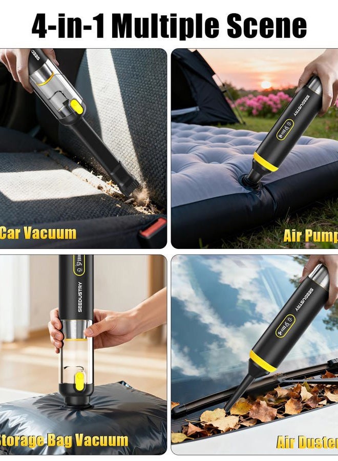 SEEDUSTRY Handheld Vacuum Cleaner Cordless, Mini Car Vacuum/Portable Pet Grooming Vacuum Cleaner, 3 Suction Modes-Up to 18000pa, 6 Blow & & Deflate & Inflate Nozzles for Car, Pet, Office, Home - Image 4