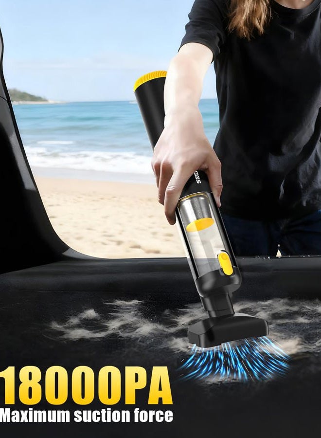 SEEDUSTRY Handheld Vacuum Cleaner Cordless, Mini Car Vacuum/Portable Pet Grooming Vacuum Cleaner, 3 Suction Modes-Up to 18000pa, 6 Blow & & Deflate & Inflate Nozzles for Car, Pet, Office, Home - Image 2