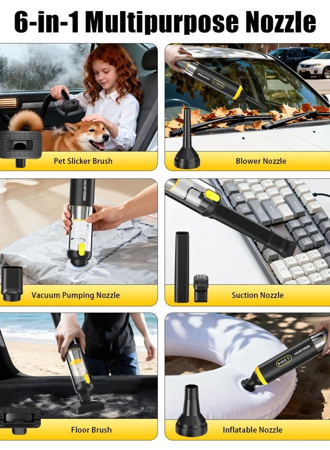SEEDUSTRY Handheld Vacuum Cleaner Cordless, Mini Car Vacuum/Portable Pet Grooming Vacuum Cleaner, 3 Suction Modes-Up to 18000pa, 6 Blow & & Deflate & Inflate Nozzles for Car, Pet, Office, Home - Image 3