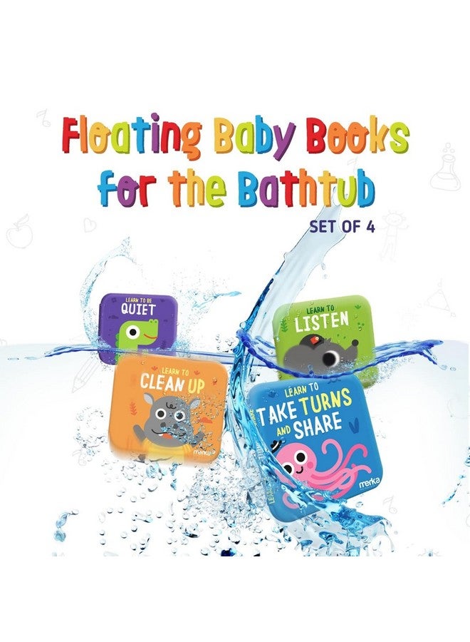 merka Baby Bath Books for Toddlers, 4 Pack Waterproof Bathtime Books, Bath Toys Floatable in Bathtub, Learn Take Turns, Clean Up, Listen, Quiet - Image 2