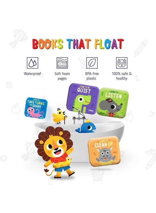 merka Baby Bath Books for Toddlers, 4 Pack Waterproof Bathtime Books, Bath Toys Floatable in Bathtub, Learn Take Turns, Clean Up, Listen, Quiet - Image 4