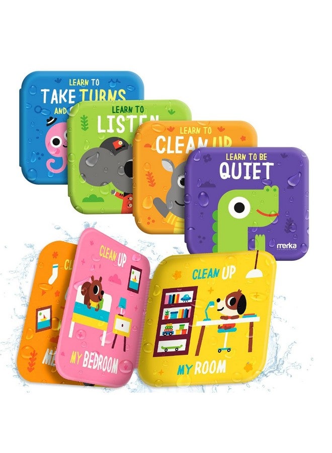 merka Baby Bath Books for Toddlers, 4 Pack Waterproof Bathtime Books, Bath Toys Floatable in Bathtub, Learn Take Turns, Clean Up, Listen, Quiet - Image 1