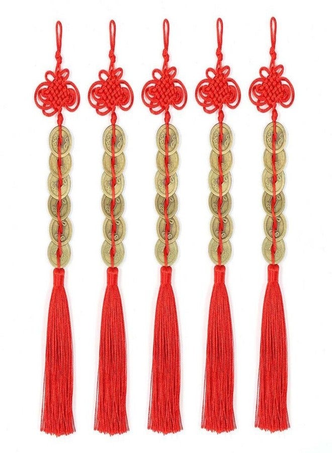 Topxome Retro 6 Coins Red Chinese Knot Copper Feng Shui Wealth Success Lucky Charm Home Car Hanger Decors (Pack of 5) - Image 1