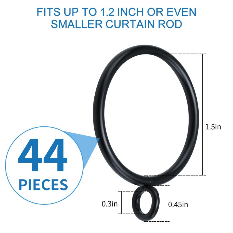AMZSEVEN 44 Pack Curtain Rings with Eyelets, Metal Drapery Ring for Pinch Pleat Curtains, Drape Ring 1.5 Inch I D, Fits Up to 1.2 in Rod (Black) - Image 2