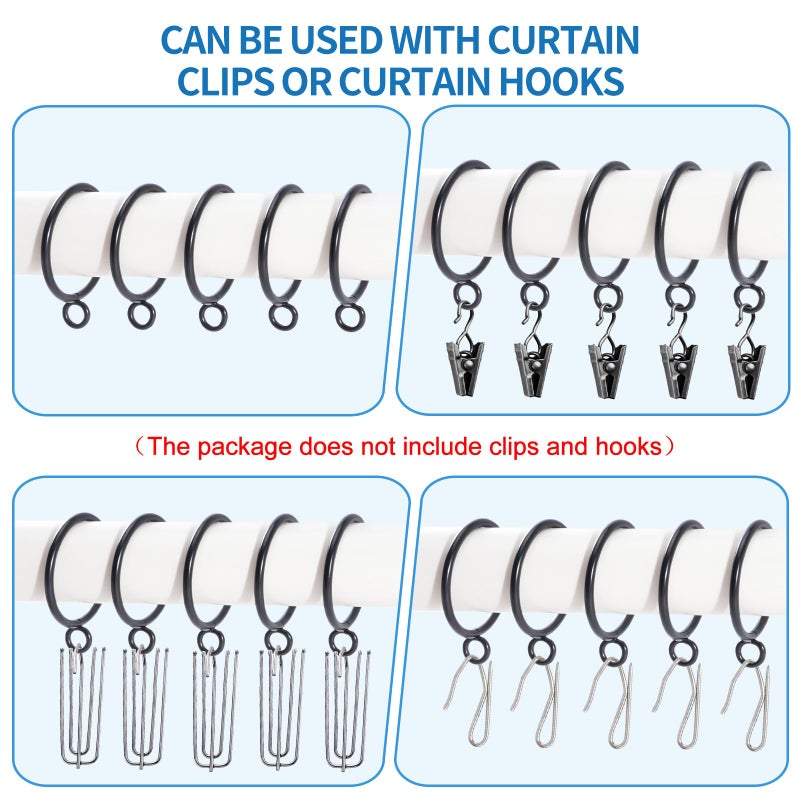 AMZSEVEN 44 Pack Curtain Rings with Eyelets, Metal Drapery Ring for Pinch Pleat Curtains, Drape Ring 1.5 Inch I D, Fits Up to 1.2 in Rod (Black) - Image 3