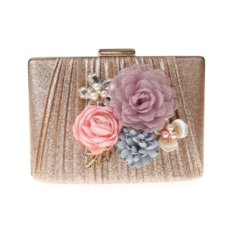 New Korean Style Flower Handbag Lady Evening Bag Pleated Women'S Bag Dress Wedding Bag Mingyuan Bag Small Bag - Image 1