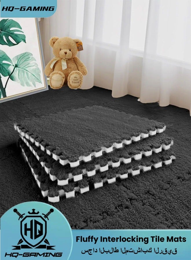 HQ-GAMING Interlocking Tile Mats with Border, Fluffy Soft EVA Foam Area Rug Puzzle Area Square Rug Playmat for Children Room Bedroom Home, Non-Slip Protective Floor Carpet Play Mat (Black) - Image 1