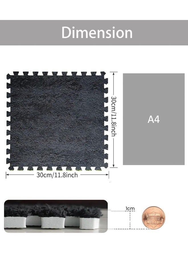 HQ-GAMING Interlocking Tile Mats with Border, Fluffy Soft EVA Foam Area Rug Puzzle Area Square Rug Playmat for Children Room Bedroom Home, Non-Slip Protective Floor Carpet Play Mat (Black) - Image 2