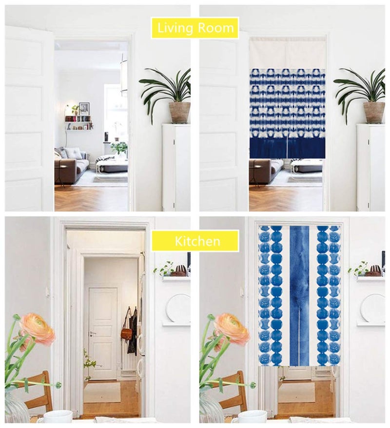 RLoncomix Japanese Indigo Noren Doorway Curtain Tapestry Shibori Tie Dye Pattern Door Curtain Rustic Boho Ethnic Room Divider Home Decoration, 29 x 35 inches - Image 2