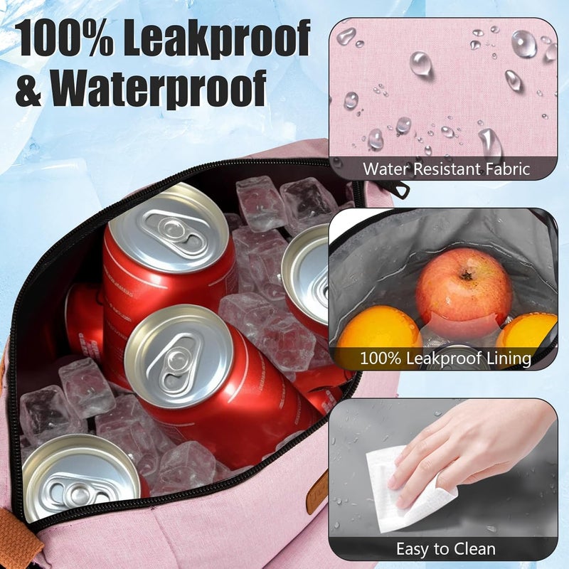 Joymee Lunch Bag Women Insulated Lunch Box Reusable Leakproof Large Spacious Cooler Tote for Women Men Adult with Bottle Holder and Side Pockets for Work Office Travel Picnic -08 Pink - Image 2