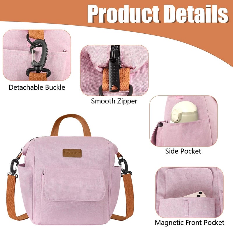 Joymee Lunch Bag Women Insulated Lunch Box Reusable Leakproof Large Spacious Cooler Tote for Women Men Adult with Bottle Holder and Side Pockets for Work Office Travel Picnic -08 Pink - Image 5