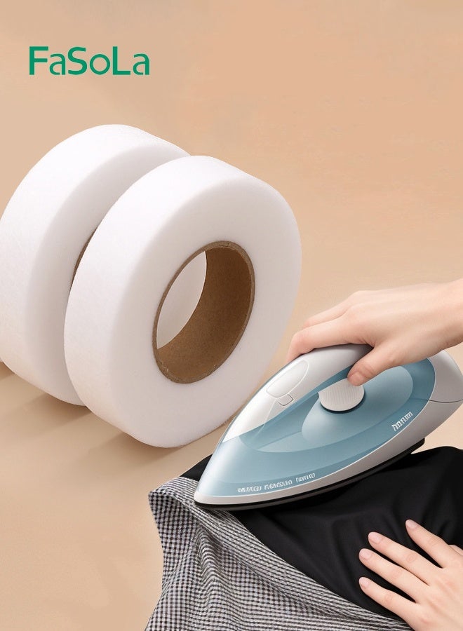 Fasola 2 rolls of 2CM*64M double-sided iron-on garment adhesive tape - no need to sew, washable, invisible fit, used for repairing trouser legs, curtains, clothing, etc. - Image 1