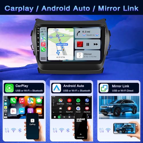 IKASEFU 9" Car Radio for Hyundai Santa Fe IX45 2013 2014 2015 2016 2017 with Wireless Carplay Android Auto [2+32G] Bluetooth Screen with FM GPS RDS Backup Camera - Image 3