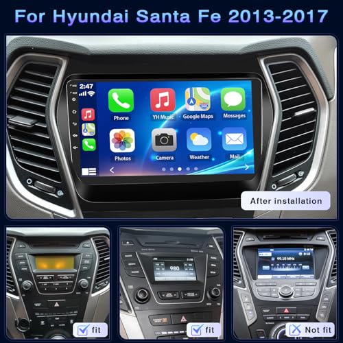 IKASEFU 9" Car Radio for Hyundai Santa Fe IX45 2013 2014 2015 2016 2017 with Wireless Carplay Android Auto [2+32G] Bluetooth Screen with FM GPS RDS Backup Camera - Image 2