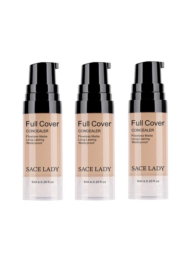 SACE LADY - 3 Pack Pro Full Cover Liquid Concealer, Waterproof Smooth Matte Flawless Finish Creamy Concealer Foundation For Eye Dark Circles Spot Face Concealer Makeup, Size:3×6Ml;0.20Fl Oz, Natural - Image 1