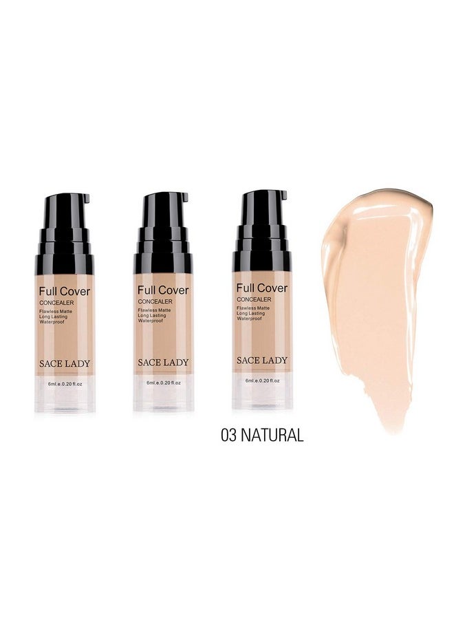 SACE LADY - 3 Pack Pro Full Cover Liquid Concealer, Waterproof Smooth Matte Flawless Finish Creamy Concealer Foundation For Eye Dark Circles Spot Face Concealer Makeup, Size:3×6Ml;0.20Fl Oz, Natural - Image 1