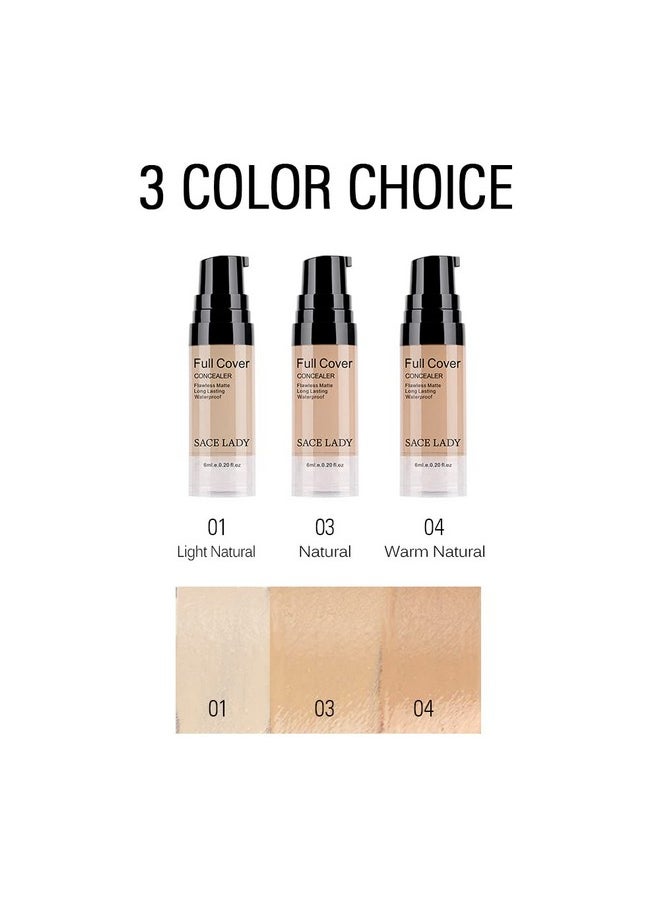 SACE LADY - 3 Pack Pro Full Cover Liquid Concealer, Waterproof Smooth Matte Flawless Finish Creamy Concealer Foundation For Eye Dark Circles Spot Face Concealer Makeup, Size:3×6Ml;0.20Fl Oz, Natural - Image 1
