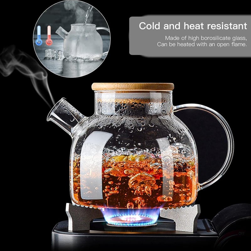 KRUPAVI Glass Teapot Glass Borosilicate Teapot with Strainer Glass Kettle with Removable Bamboo LidInfuser Stovetop Microwave Safe Loose Leaf Tea Maker Tea Brewer for Camping 1L Clear - Image 4