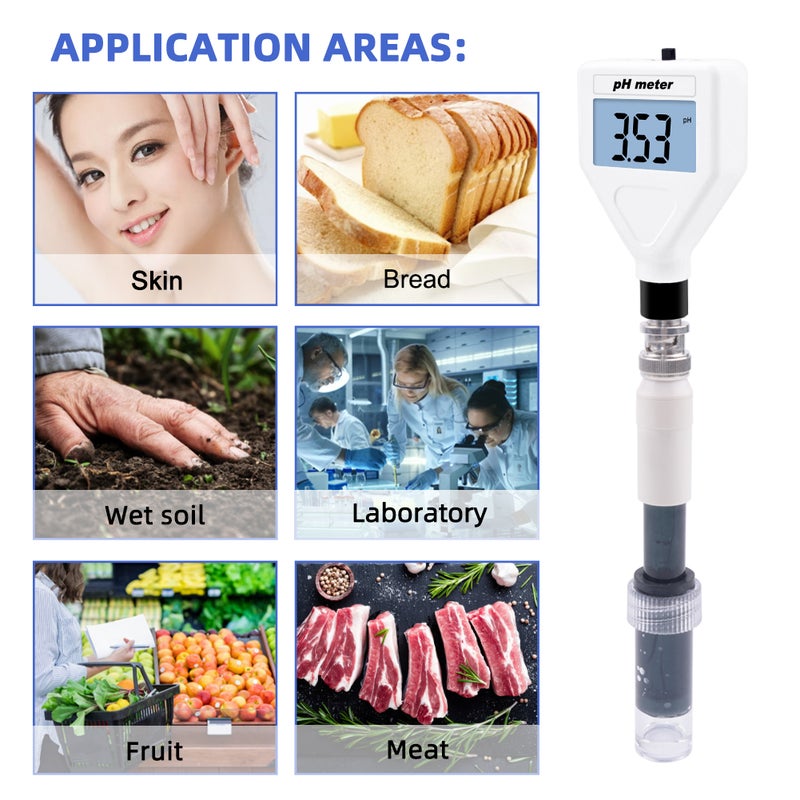 PH-98218 Skin PH Meter Acidimeter Tester Replaceable Probe LCD Display Digital Acidity Meter Portable Multipurpose Meter Soil/Food/Skin Waterproof Multifunction Acidity Meter, Range 0.00~14.00PH - Image 4