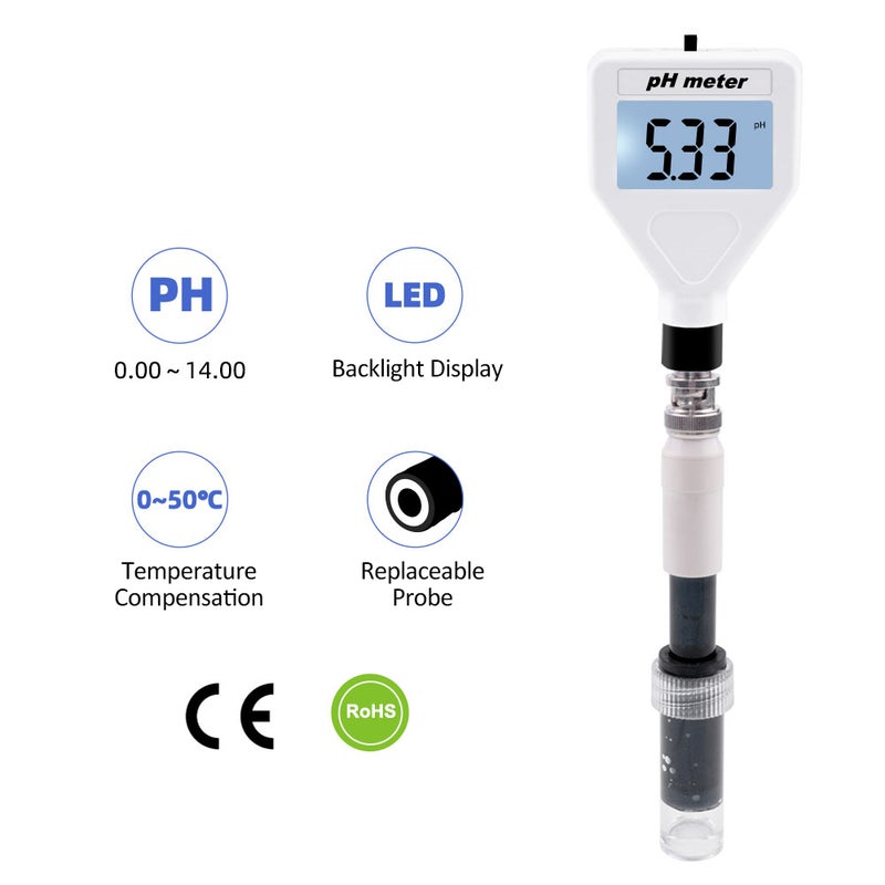 PH-98218 Skin PH Meter Acidimeter Tester Replaceable Probe LCD Display Digital Acidity Meter Portable Multipurpose Meter Soil/Food/Skin Waterproof Multifunction Acidity Meter, Range 0.00~14.00PH - Image 2