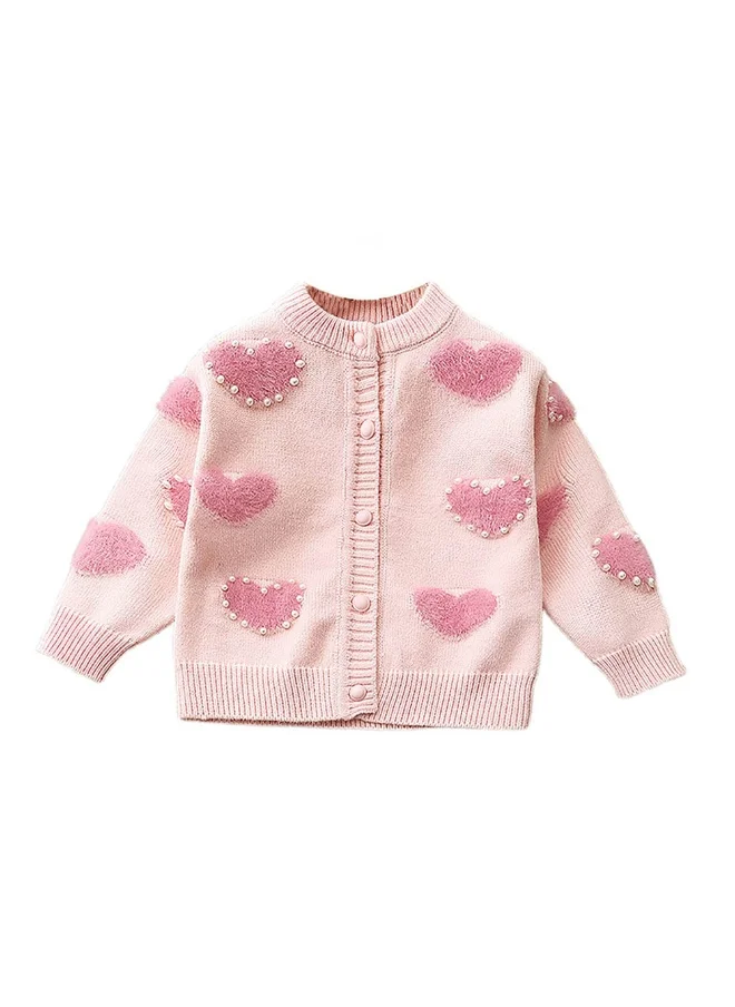 LITTLE SURPRISE BOX Baby Pink Pearl Hearts Warmer cardigan Sweater for Kids