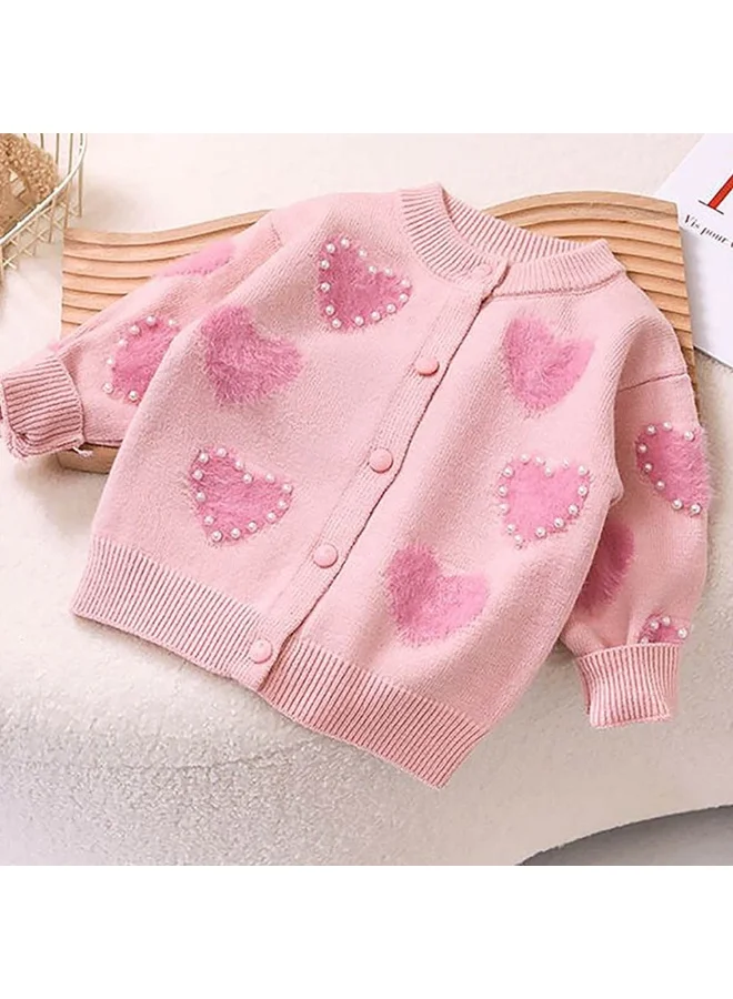 LITTLE SURPRISE BOX Baby Pink Pearl Hearts Warmer cardigan Sweater for Kids
