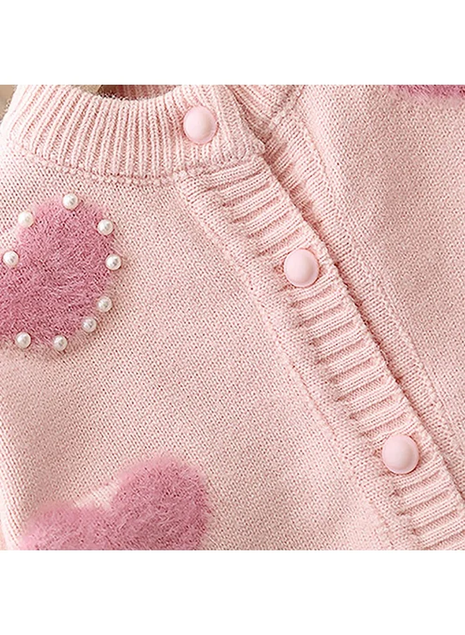 LITTLE SURPRISE BOX Baby Pink Pearl Hearts Warmer cardigan Sweater for Kids