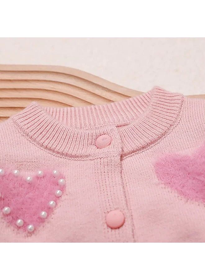LITTLE SURPRISE BOX Baby Pink Pearl Hearts Warmer cardigan Sweater for Kids