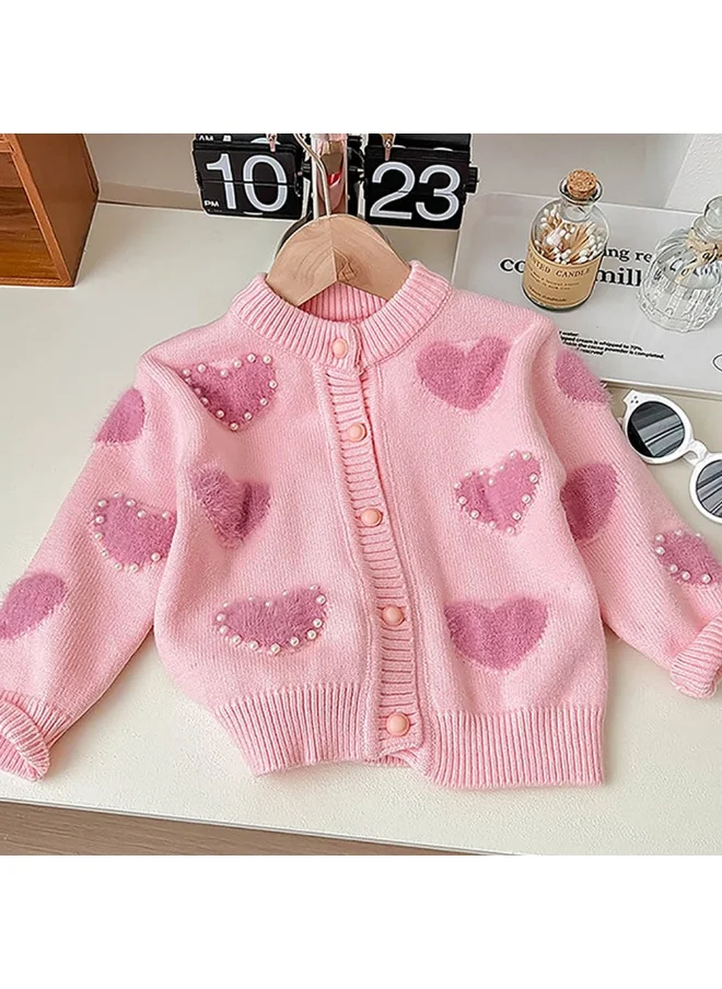 LITTLE SURPRISE BOX Baby Pink Pearl Hearts Warmer cardigan Sweater for Kids