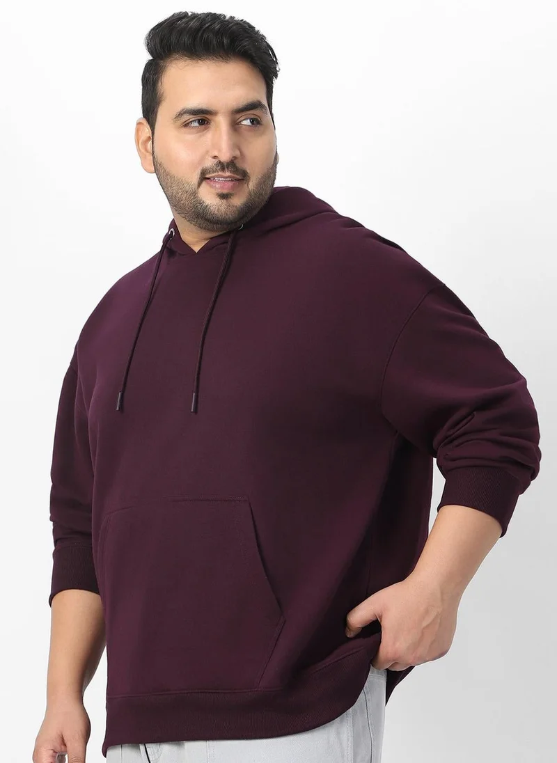 Urbano Plus Men's Potent Purple Cotton Solid Oversized Hooded Neck Sweatshirt