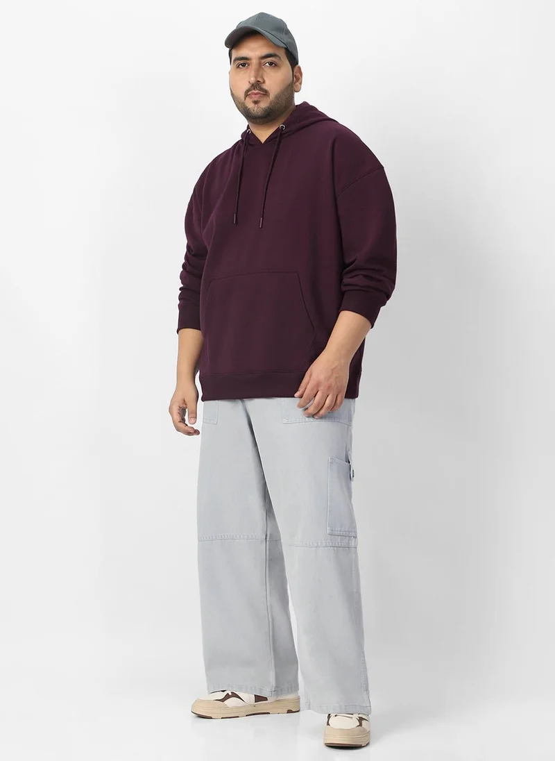 Urbano Fashion  Urbano Plus Men's Potent Purple Cotton Solid Oversized Hooded Neck Sweatshirt for Men | Best Price UAE