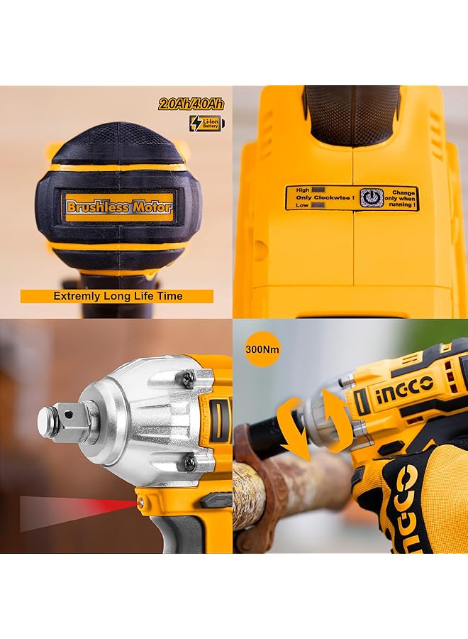 INGCO 20V Cordless Impact Wrench Set, 1/2 Inch Brushless Impact Wrench With 2Pcs Batteries 1Pc Hour Fast Charger 3Pcs Sockets 1Pc Bag Ciwli2001A - Image 4